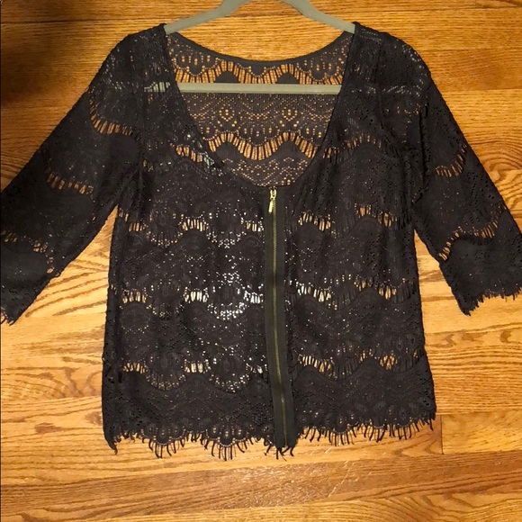 Zara women’s S scoop back charcoal gray lace top - Picture 5 of 6